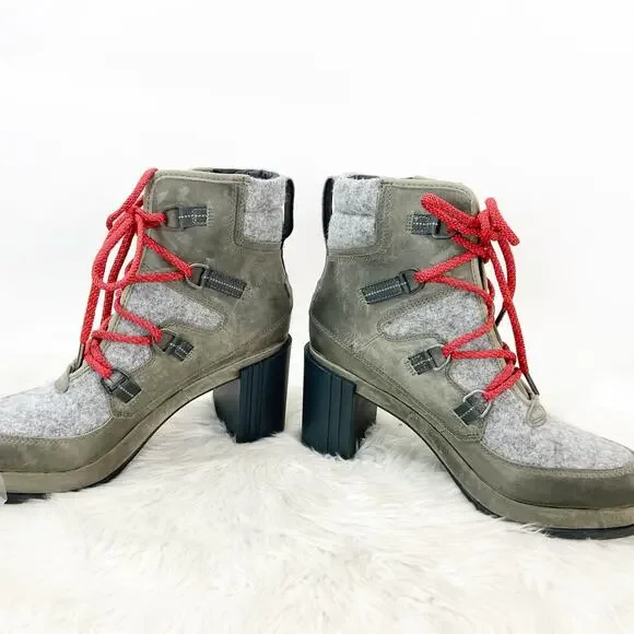 NWOB Sorel US 11 Womens Quarry Grey Blake Lace-Up Block Leather Waterproof Boots - Picture 8 of 11
